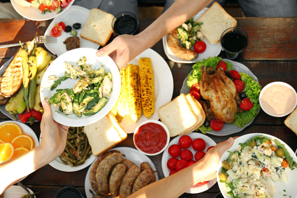 Sharing food at a picnic